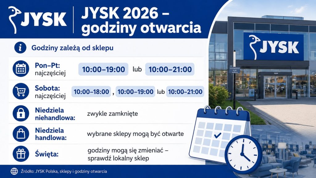 Godziny otwarcia JYSK 2026: dni powszednie, soboty, niedziele i święta
