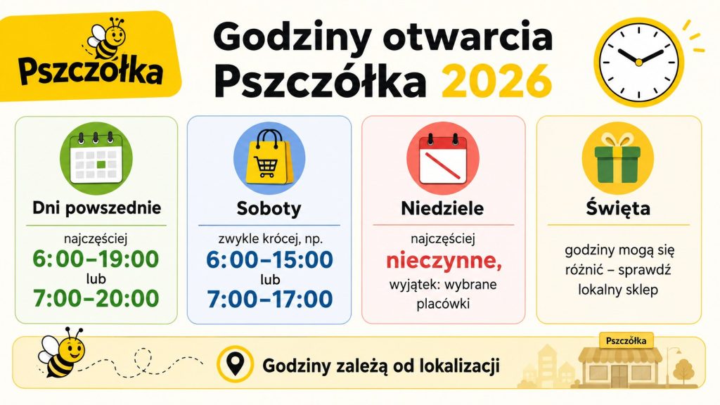 Godziny otwarcia Pszczółka 2026: dni powszednie, soboty, niedziele i święta w Polsce