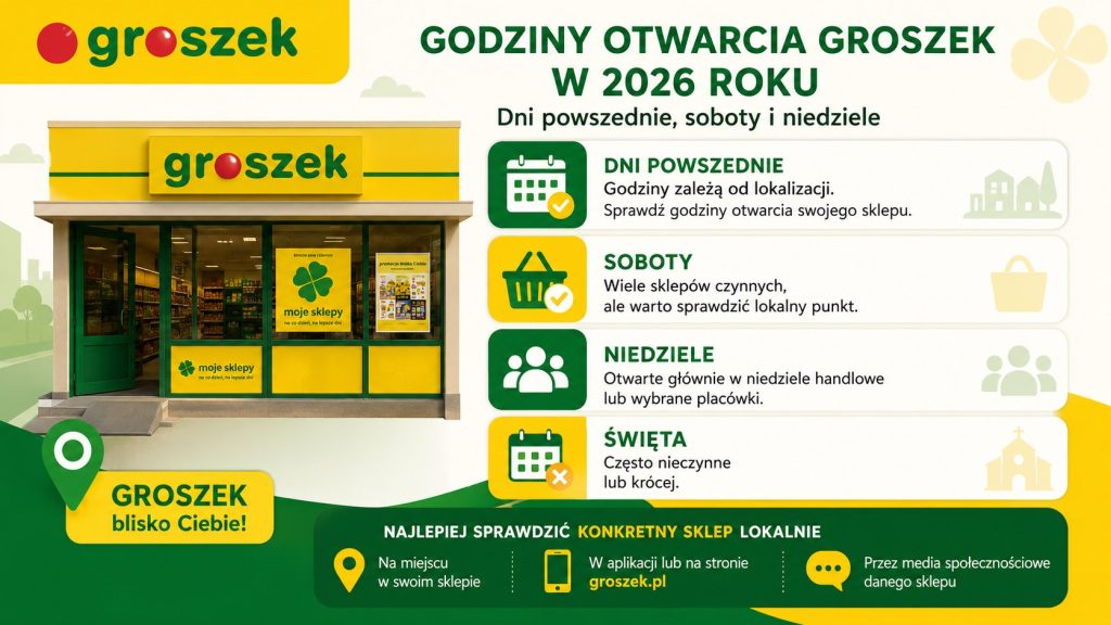 Godziny otwarcia Groszek 2026: dni powszednie, soboty, niedziele i święta — sprawdź sklep