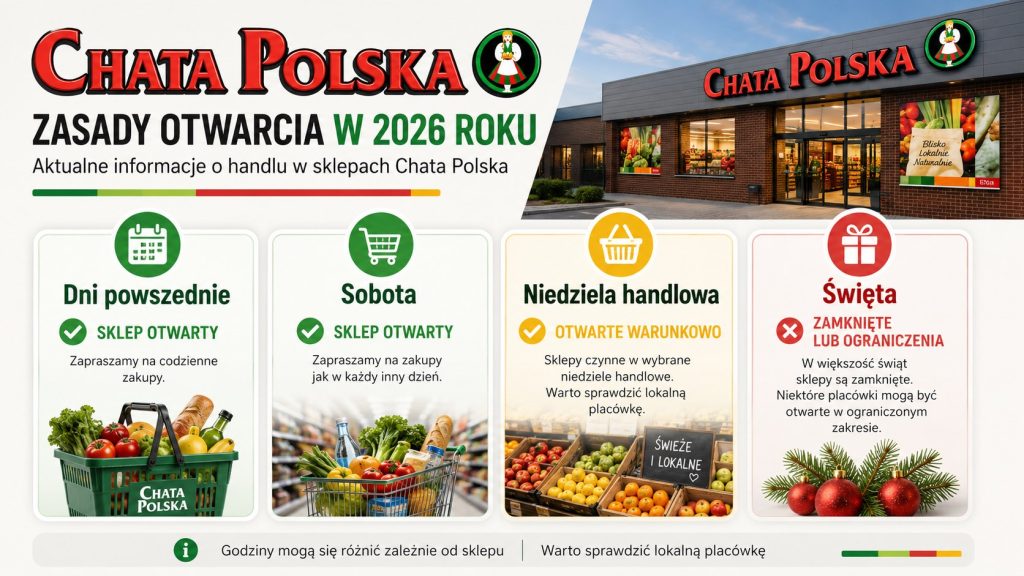 Godziny otwarcia Chata Polska 2026: dni powszednie, soboty, niedziele i święta bez pomyłek w Polsce