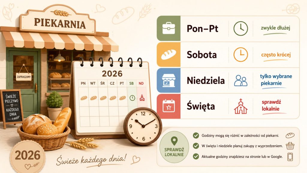 Godziny otwarcia piekarni 2026: dni robocze, soboty, niedziele, święta i wyjątki w Polsce oraz daty