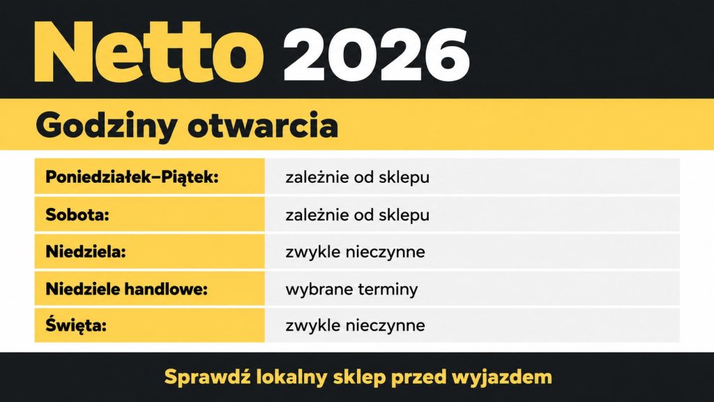 Godziny otwarcia Netto w 2026 roku: dni powszednie, soboty, niedziele, święta i zakupy w Polsce