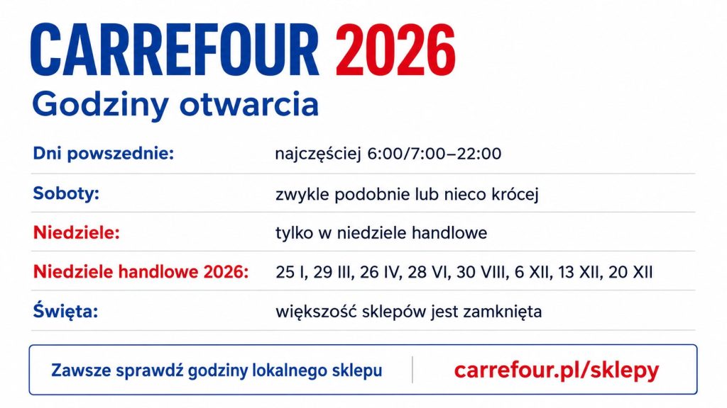 Godziny otwarcia Carrefour 2026: kiedy sklep jest otwarty w dni powszednie, soboty i niedziele w PL