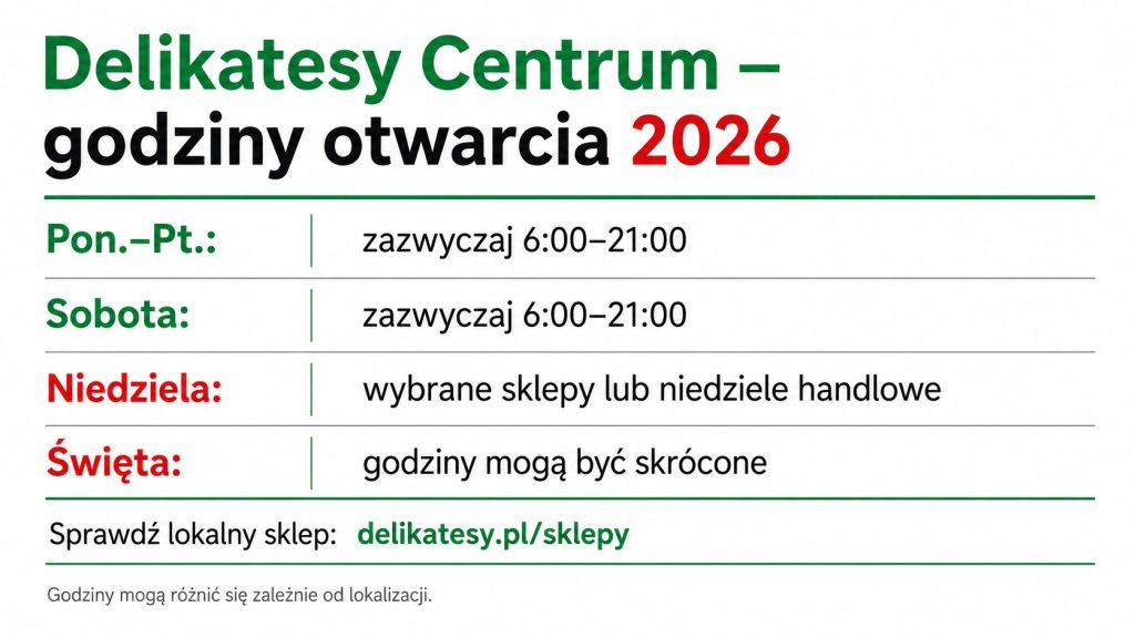 Delikatesy Centrum godziny otwarcia 2026 i niedziele handlowe, soboty oraz święta
