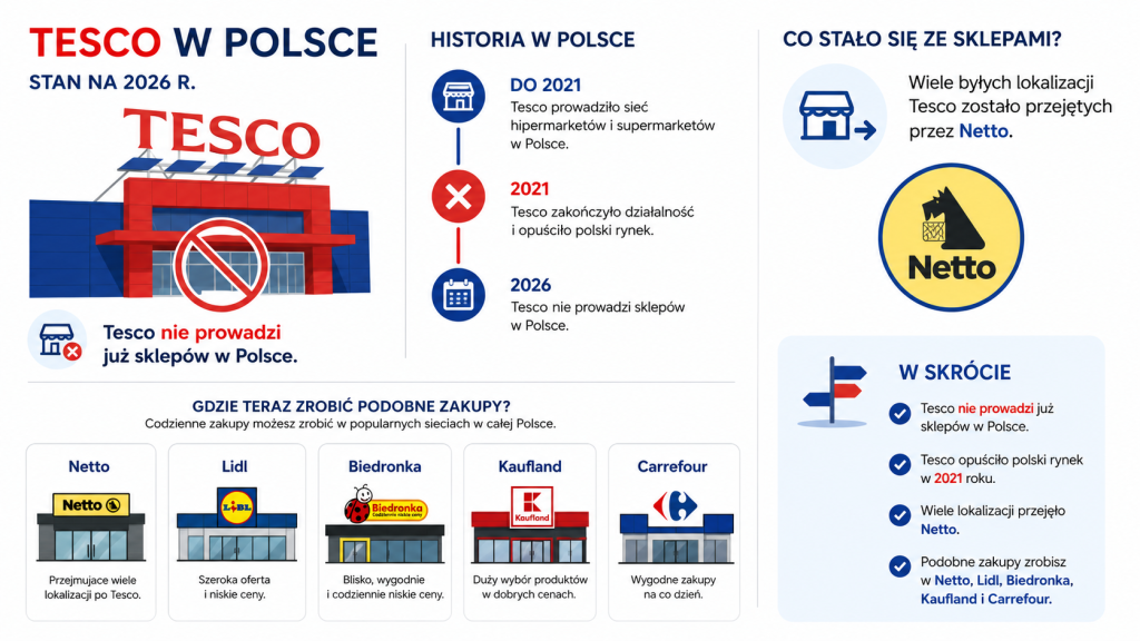 Czy sklepy Tesco są jeszcze otwarte? Status Tesco w Polsce w 2026 roku i podobne zakupy