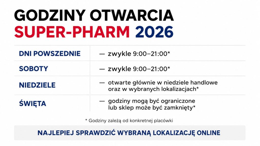 Godziny otwarcia Super-Pharm 2026: dni powszednie, soboty, niedziele i święta w sklepach i aptekach