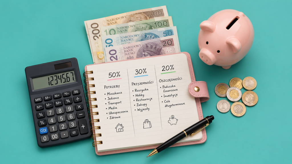 Jak zaplanować budżet domowy? Metoda 50/30/20 krok po kroku – podział dochodu na potrzeby, zachcianki i oszczędności. Sprawdź, jak zacząć.