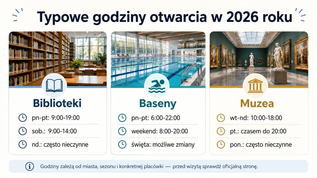 Godziny otwarcia bibliotek, basenów i instytucji kultury 2026