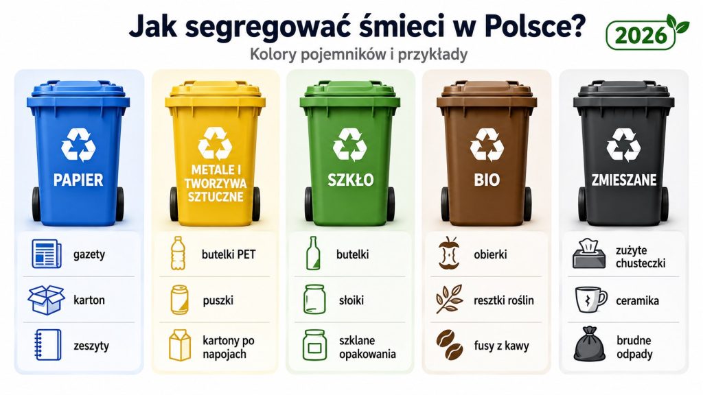 Jak segregować śmieci w Polsce 2026? Kolory pojemników i zasady