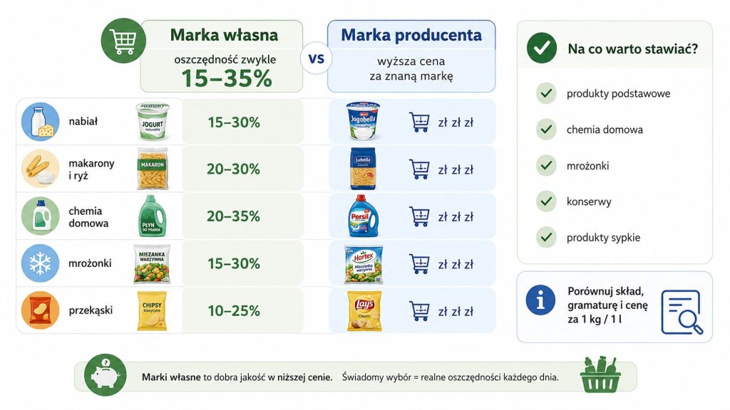 Marki własne sklepów 2026 – czy są tańsze od markowych i co naprawdę opłaca się kupować