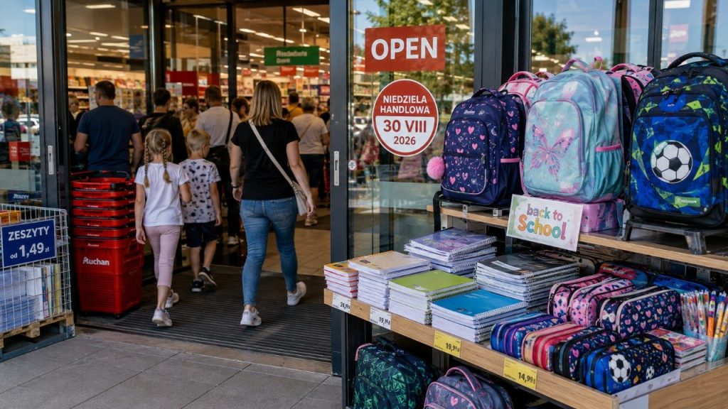 Niedziela handlowa 30 sierpnia 2026 będzie szczególna. Sklepy czeka fala zakupów przed szkołą