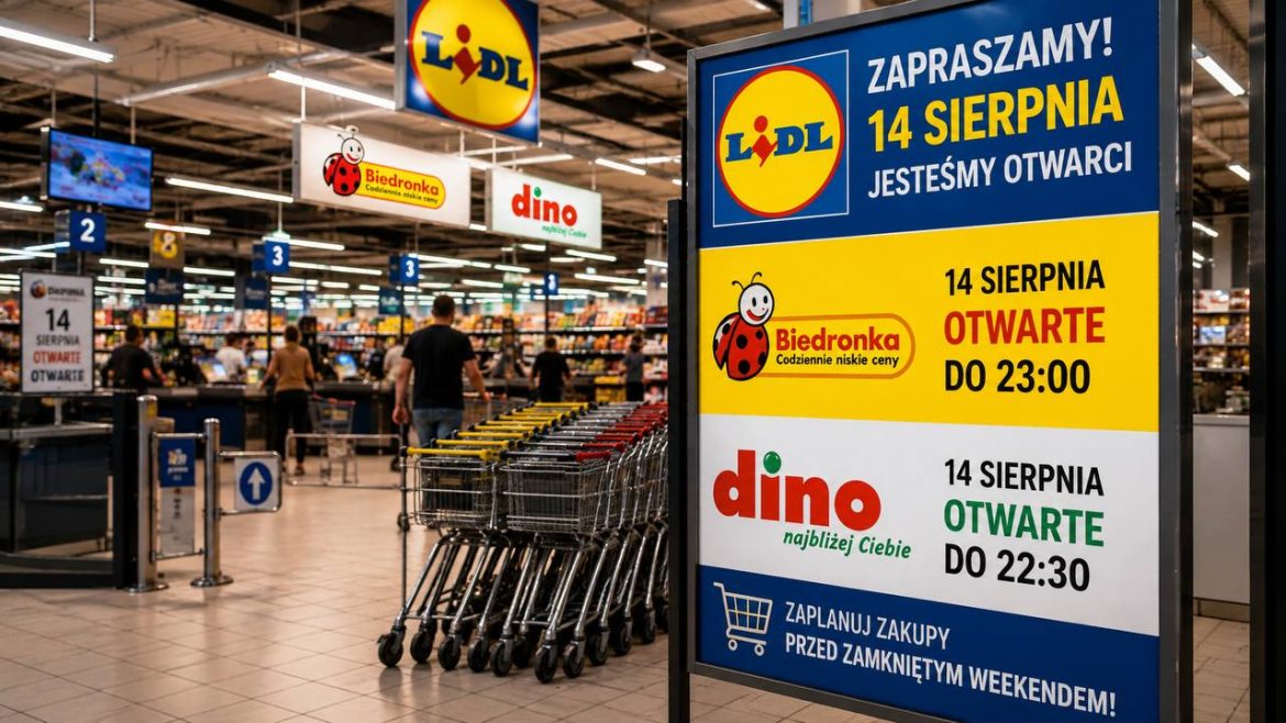 Lidl, Biedronka czy Dino 14 sierpnia 2026? Sprawdzamy, która sieć będzie otwarta najdłużej przed świętem 15 sierpnia i gdzie zrobić późne zakupy przed zamkniętym weekendem.