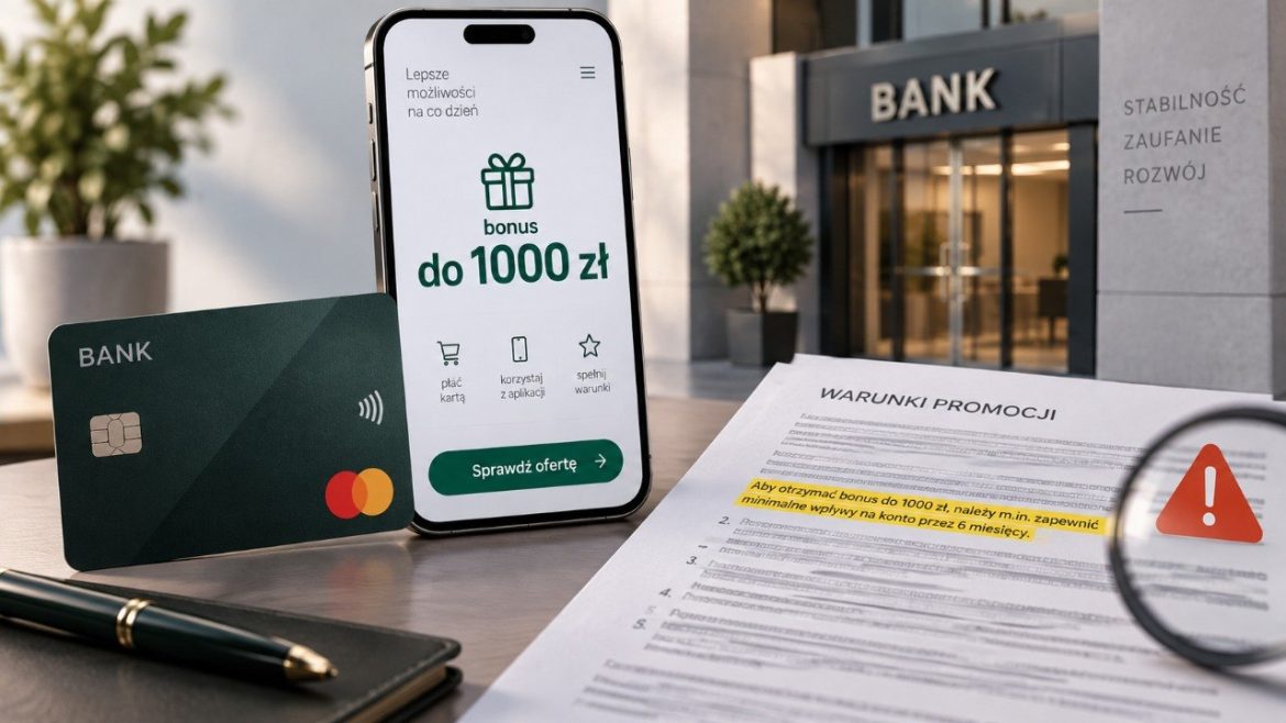 Bank daje do 1000 zł za otwarcie konta, ale premia wymaga spełnienia warunków. Sprawdzamy limity, płatności, zgody marketingowe, opłaty za kartę i sytuacje, w których można stracić bonus w 2026 roku.
